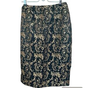 Worthington Women's Size 6 Jacquard Brocade Dressy Pencil Skirt Black Gold